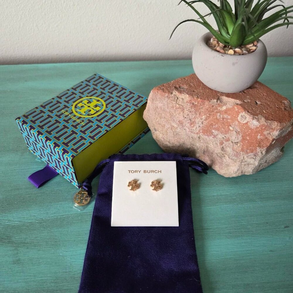Tory Burch icon logo rose gold earrings